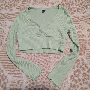 Wild Fable Ribbed Long Sleeve Wrap Crop Top – Sage Green